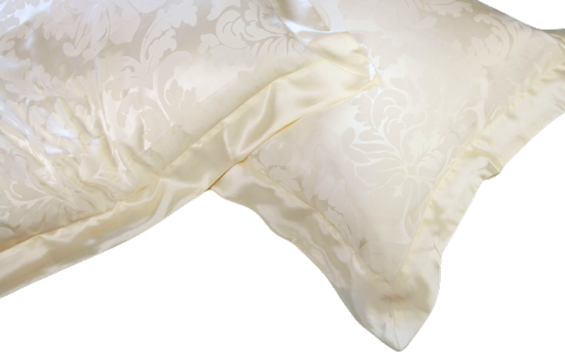 Pair of Jacquard Cream 19 momme Silk Pillow Cases Oxford Style