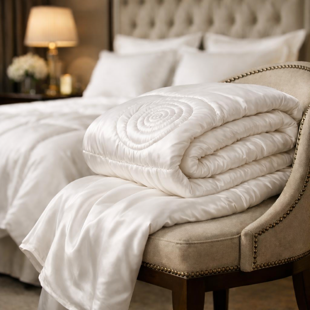 silkweb duvet on a chair in luxury bedroom